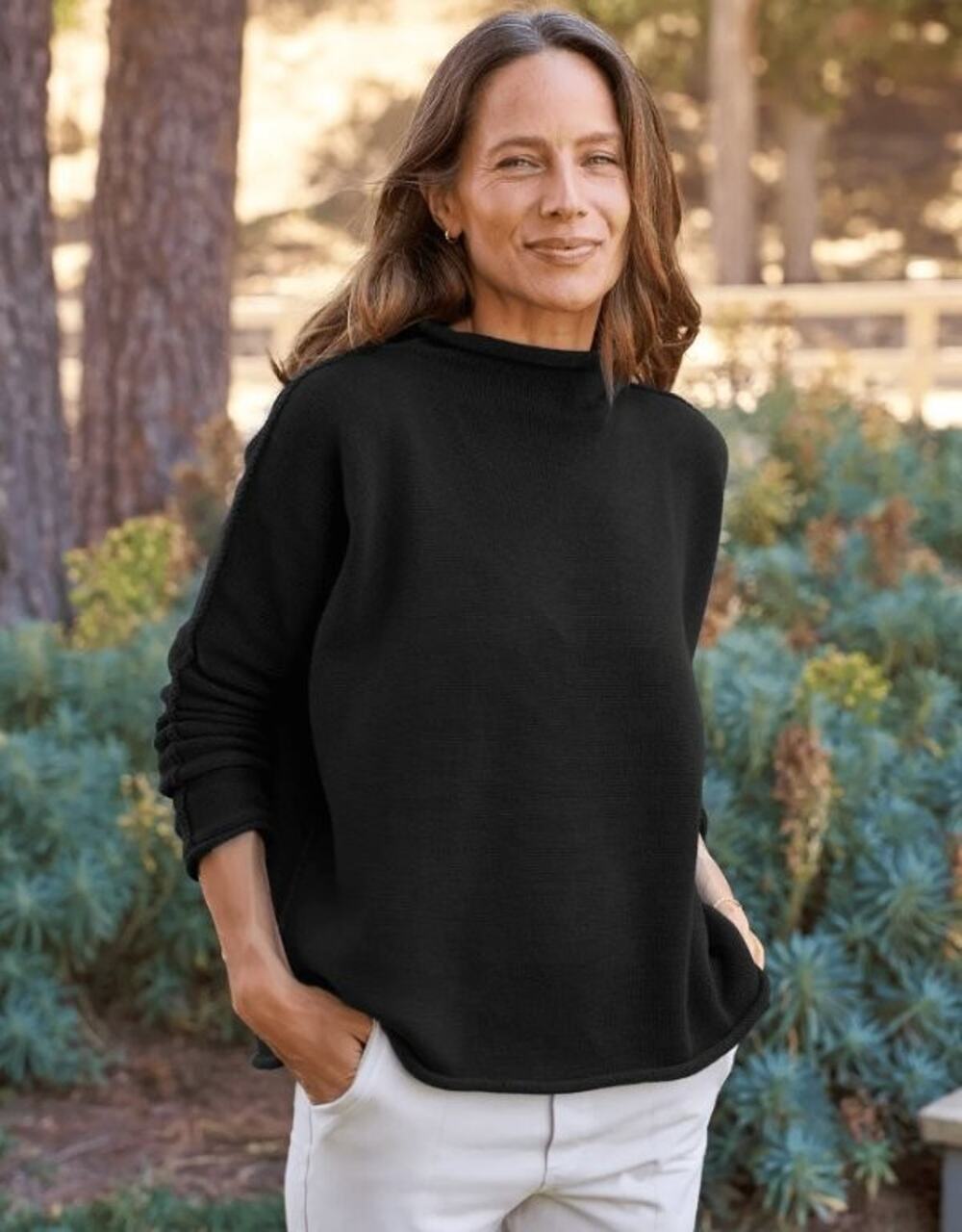 FRANK & EILEEN Sz XL Black Monterey Rolled Funnel Neck Pullover Sweater